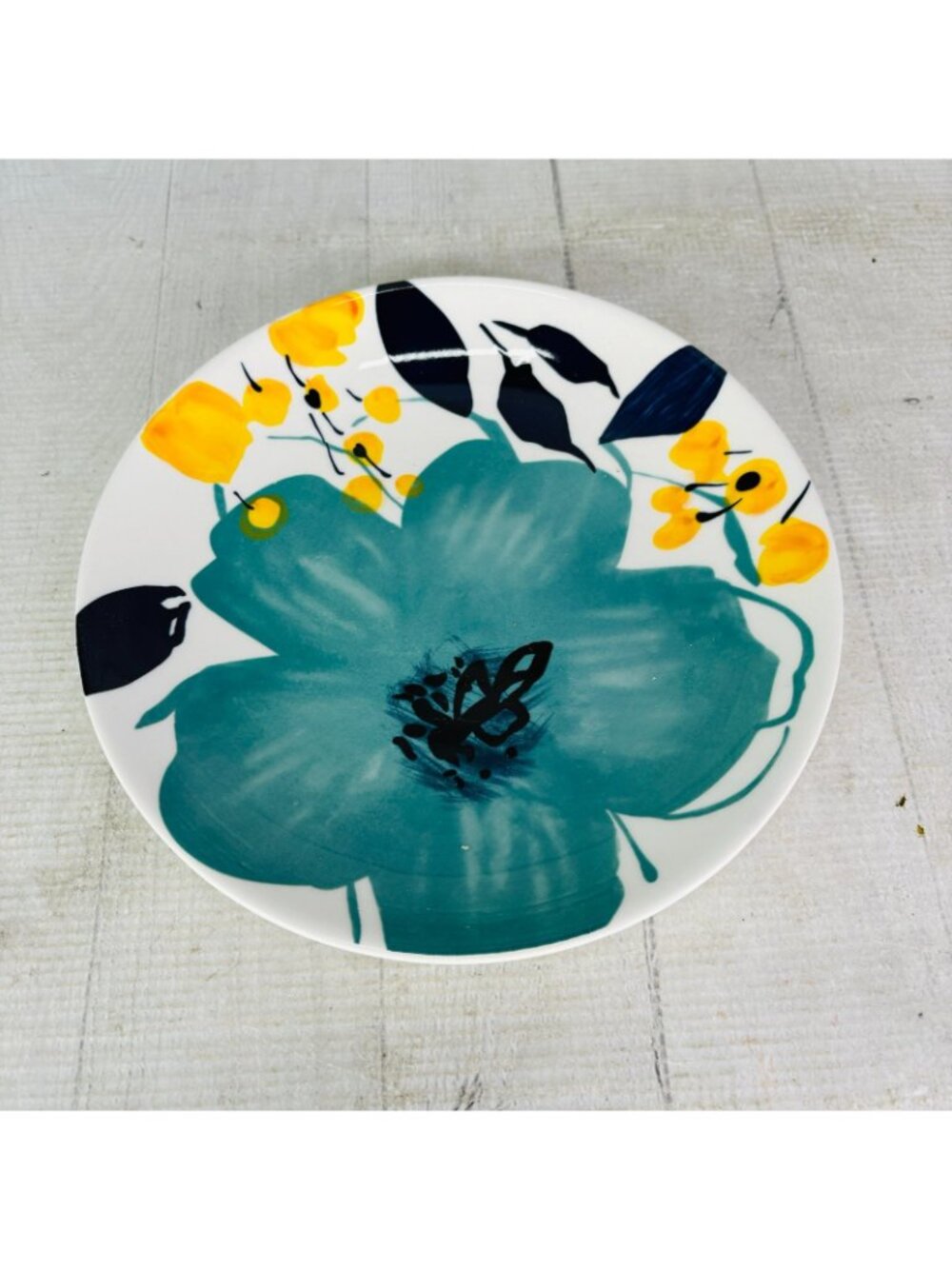 Baum Brothers BELLA FLORAL Turquoise Yellow Floral Salad Lunch Plates Set of 4 - Picture 4 of 16